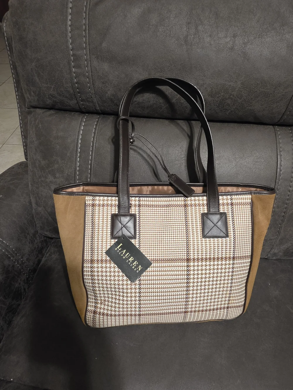 Lauren Ralph Lauren Brown Plaid Tote Bag